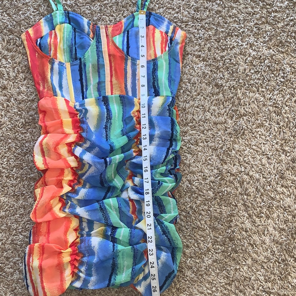 NWT Girl Soul Colorful Striped Ruched Bodycon Mini Vacation Party Dress Small - Picture 6 of 10